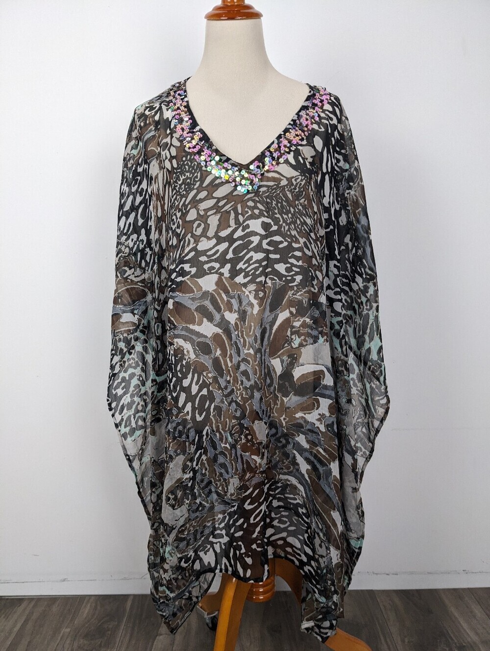Cynthia Rowley Caftan Sequins Pattern One Size Sheer